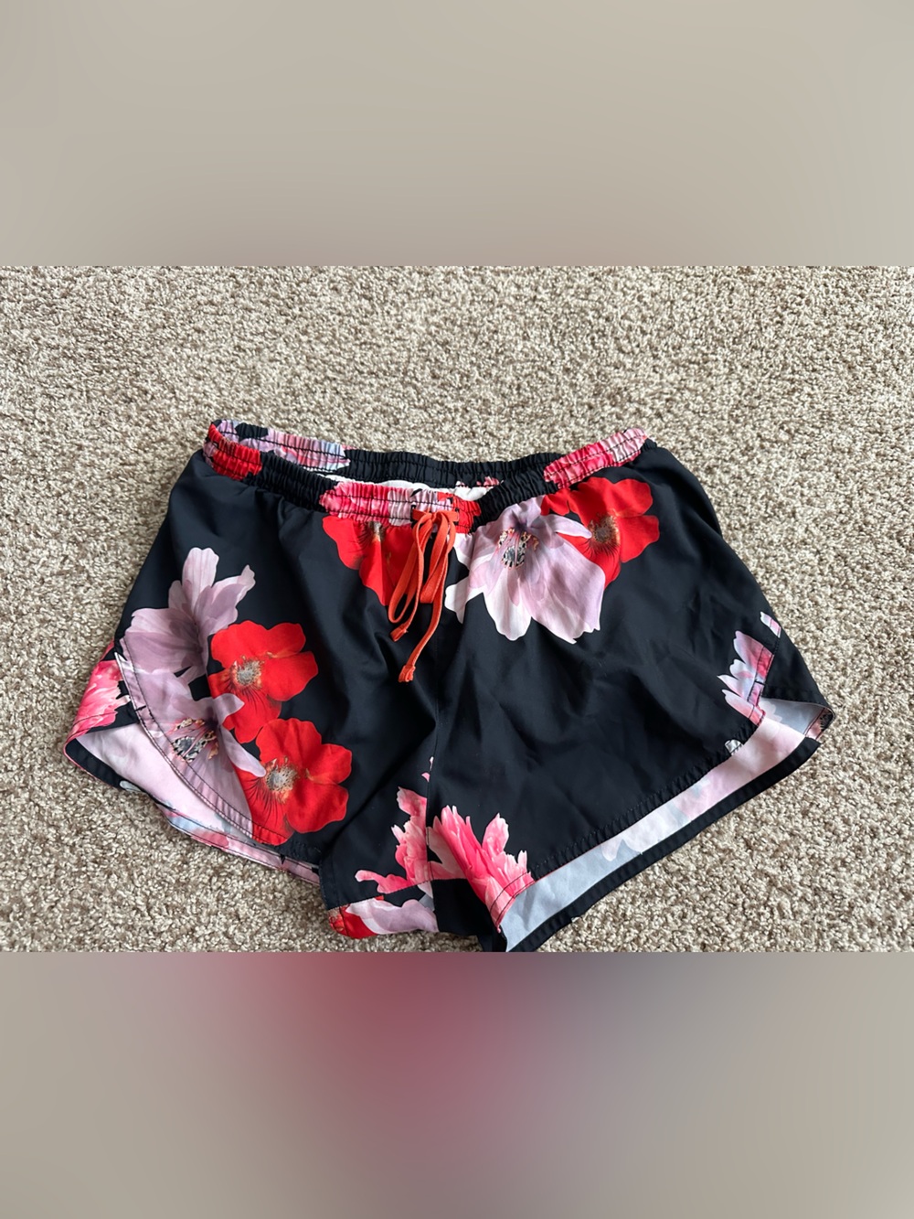 Women's Black Floral Drawstring Shorts